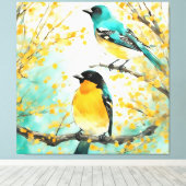 Zwei Vögel, die auf der Baumzweigung sitzen Leinwanddruck (Insitu (Holzboden))