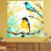 Zwei Vögel, die auf der Baumzweigung sitzen Leinwanddruck (Insitu (Wohnzimmer))