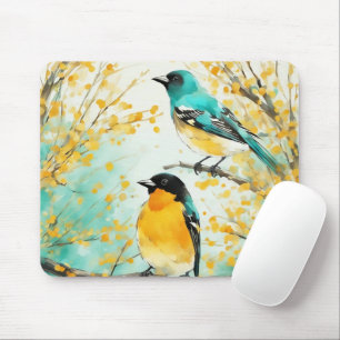 Zwei Vögel, die auf der Baumzweigung sitzen Mousepad