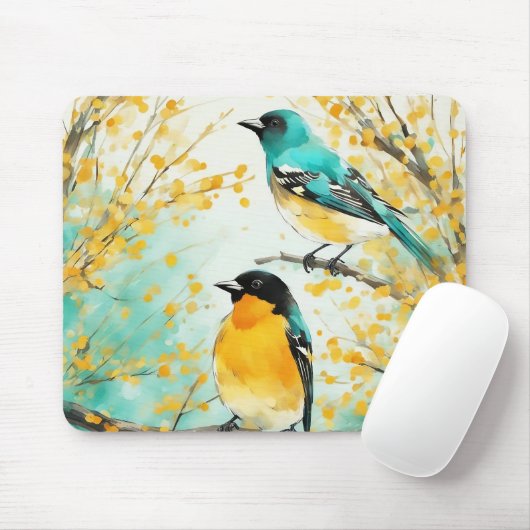 Zwei Vögel, die auf der Baumzweigung sitzen Mousepad (Mit Mouse)