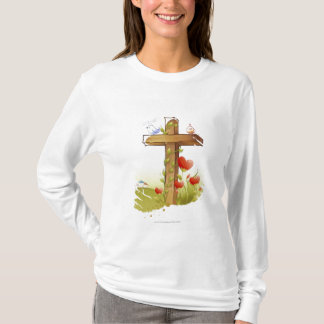 Zwei Vögel, die auf einem Kreuz hocken T-Shirt