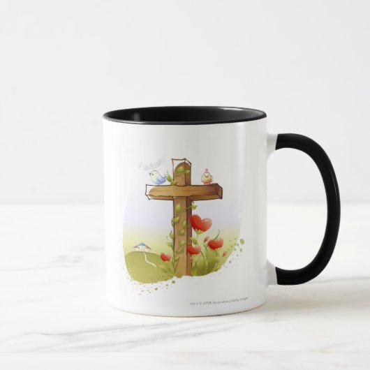 Zwei Vögel, die auf einem Kreuz hocken Tasse (Rechts)