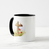 Zwei Vögel, die auf einem Kreuz hocken Tasse (Vorderseite Links)