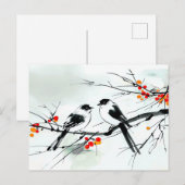 Zwei Vögel, die auf einer Tinte aus der Verzweigun Postkarte (Vorne/Hinten)
