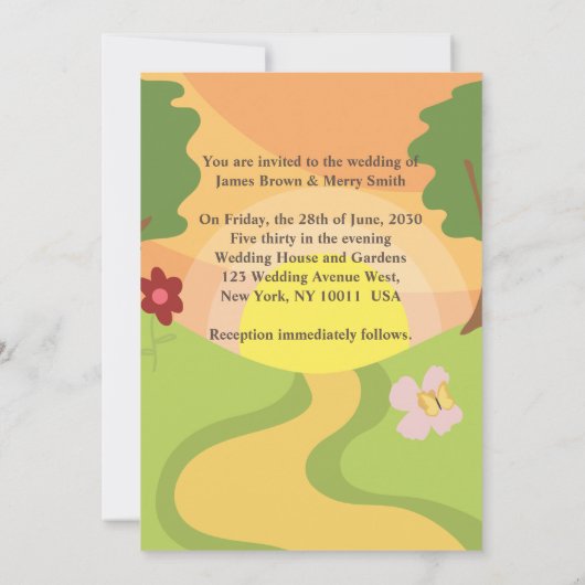 Zwei Vögel in der Liebe Reise Sonnenuntergang Blum Einladung (Rückseite)