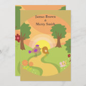 Zwei Vögel in der Liebe Reise Sonnenuntergang Blum Einladung (Vorne/Hinten)