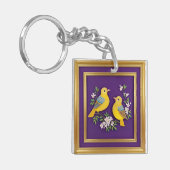 Zwei Vögel in Verziertem Goldrahmen Schlüsselanhänger (Vorderseite links)