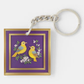 Zwei Vögel in Verziertem Goldrahmen Schlüsselanhänger (Rückseite)