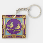 Zwei Vögel in Verziertem Goldrahmen Schlüsselanhänger (Rückseite)