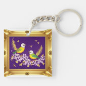 Zwei Vögel in Verziertem Goldrahmen Schlüsselanhänger (Rückseite)