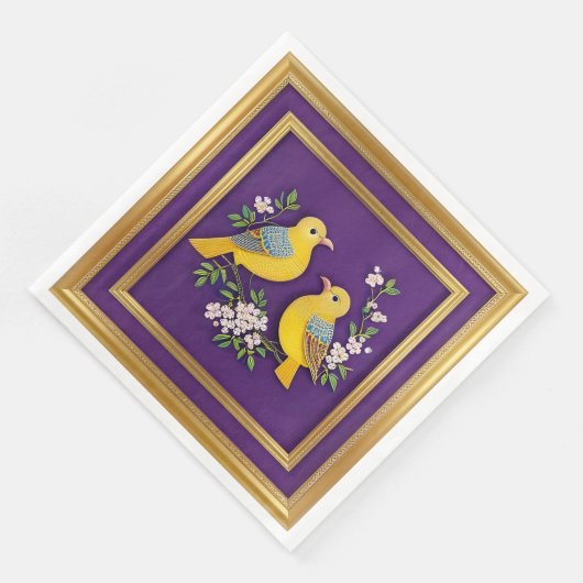 Zwei Vögel in Verziertem Goldrahmen Serviette (Ecke)