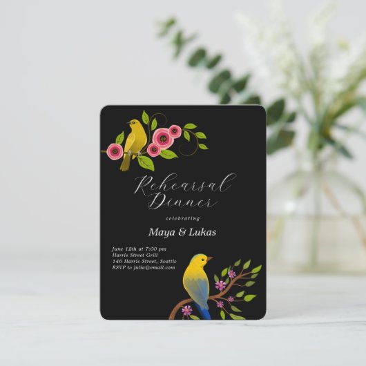 Zwei Vögel Probe Abendessen Einladung (Stehend Vorderseite)