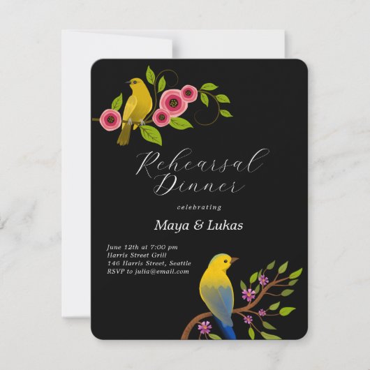 Zwei Vögel Probe Abendessen Einladung (Vorderseite)