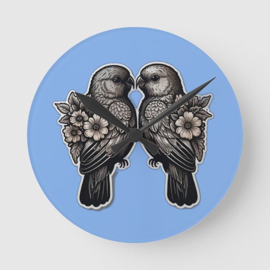 Zwei Vogel Runde Wanduhr (Vorderseite)