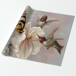 Zwei Vögel & Schmetterling Shabby Chic Decoupage Geschenkpapier