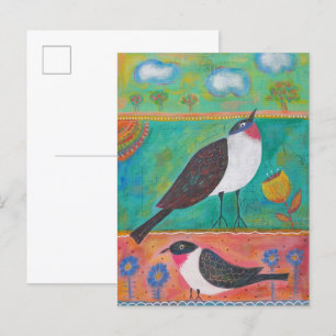 Zwei Vögel und Blume Postkarte