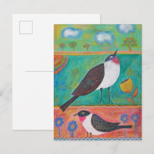 Zwei Vögel und Blume Postkarte (Vorne/Hinten)