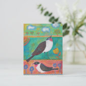 Zwei Vögel und Blume Postkarte (Stehend Vorderseite)
