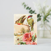 Zwei Vögel und Rose Postkarte (Stehend Vorderseite)