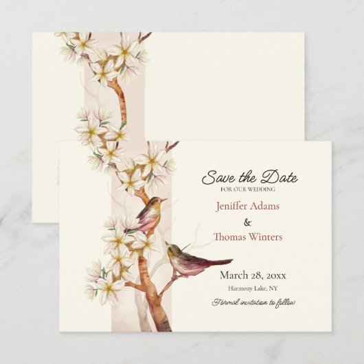 Zwei Vogelkarten Save the Date (Vorne/Hinten)