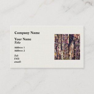 Zwei Vogelnisthäuser im Herbstwald Visitenkarte