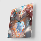 Zwei von Blüten umgebene Figuren Quadratische Wanduhr (Winkel)