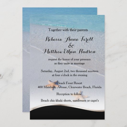 Zwei von uns / Ocean Liebe Starfish Beach Hochzeit Einladung (Vorne/Hinten)