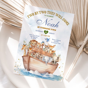 Zwei von zwei Noah's Ark Animal Safari 2. Geburtst Einladung
