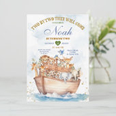 Zwei von zwei Noah's Ark Animal Safari 2. Geburtst Einladung (Stehend Vorderseite)