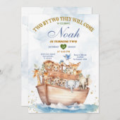 Zwei von zwei Noah's Ark Animal Safari 2. Geburtst Einladung (Vorne/Hinten)