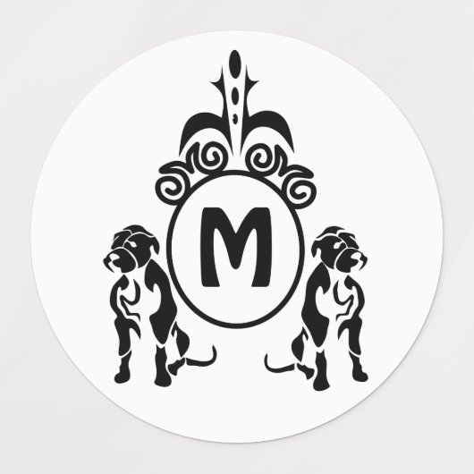 Zwei Wachhunde Monogramm Etiketten (Design 1)