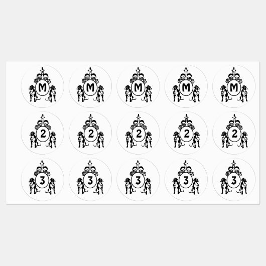 Zwei Wachhunde Monogramm Etiketten (Blatt)