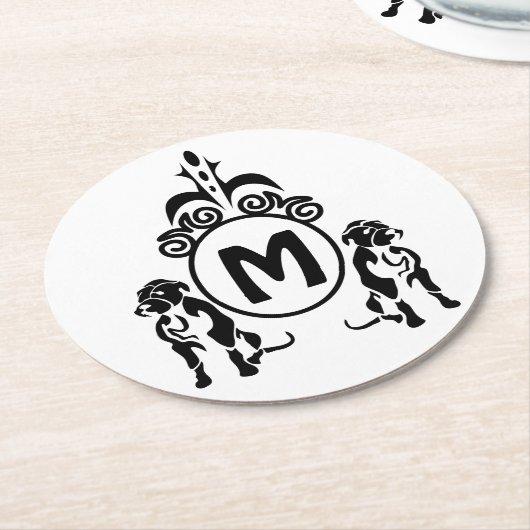 Zwei Wachhunde Monogramm Runder Pappuntersetzer (Angewinkelt)
