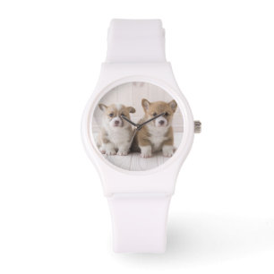 Zwei Waliser Corgi-Sitzen Armbanduhr