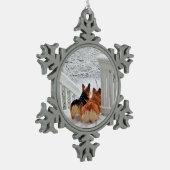 Zwei WaliserCorgis in der Schnee-Verzierung Schneeflocken Zinn-Ornament (Links)