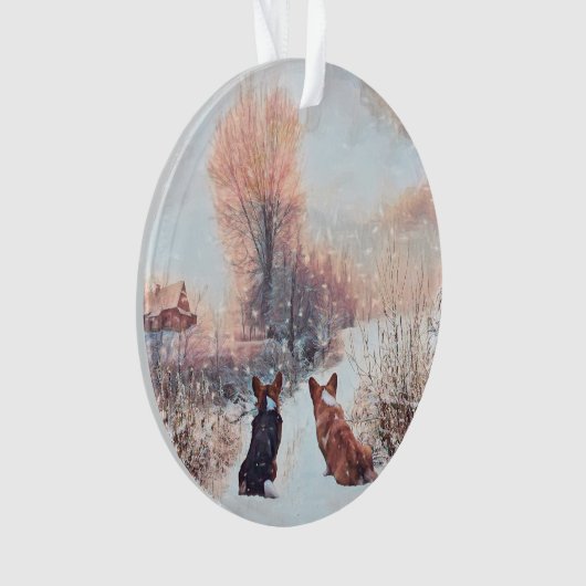 Zwei walisische Corgis im Schnee Ornament (Vorderseite)