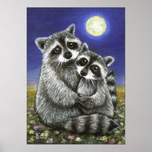 Zwei Waschbären im Liebe-Druck Poster