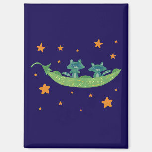 Zwei Waschbären in einer Erbsenschote Whimsical Magnet