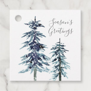 Zwei Watercolor Winter Pine Trees Geschenkschilder Geschenkanhänger