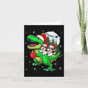 Zwei Weihnachten Shih Tzus Riding T-rex Rentier Lo Karte
