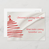 ZWEI Weihnachtsankündigung Thema Schwangerschaft Postkarte (Vorne/Hinten)