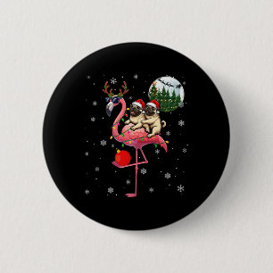 Zwei Weihnachtsfeiertage Mops Riding Flamingo Rent Button
