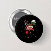 Zwei Weihnachtsfeiertage Mops Riding Flamingo Rent Button (Vorne & Hinten)