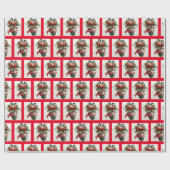 Zwei Weihnachtsmänner & Ornamente Geschenkpapier (Flach)