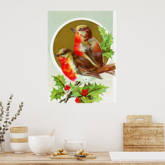 Zwei Weihnachtsrobinen Poster (Küche)