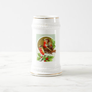 Zwei Weihnachtsrotkehlchen Bierglas