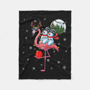 Zwei Weihnachtsschneemänner reiten Flamingo Rentie Fleecedecke