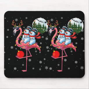 Zwei Weihnachtsschneemänner reiten Flamingo Rentie Mousepad