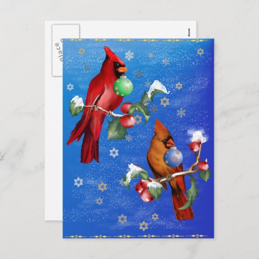 Zwei Weihnachtsvögel Postkarte (Vorne/Hinten)
