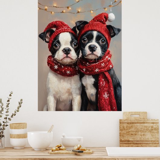 Zwei Weihnachtswelpen Poster (Küche)